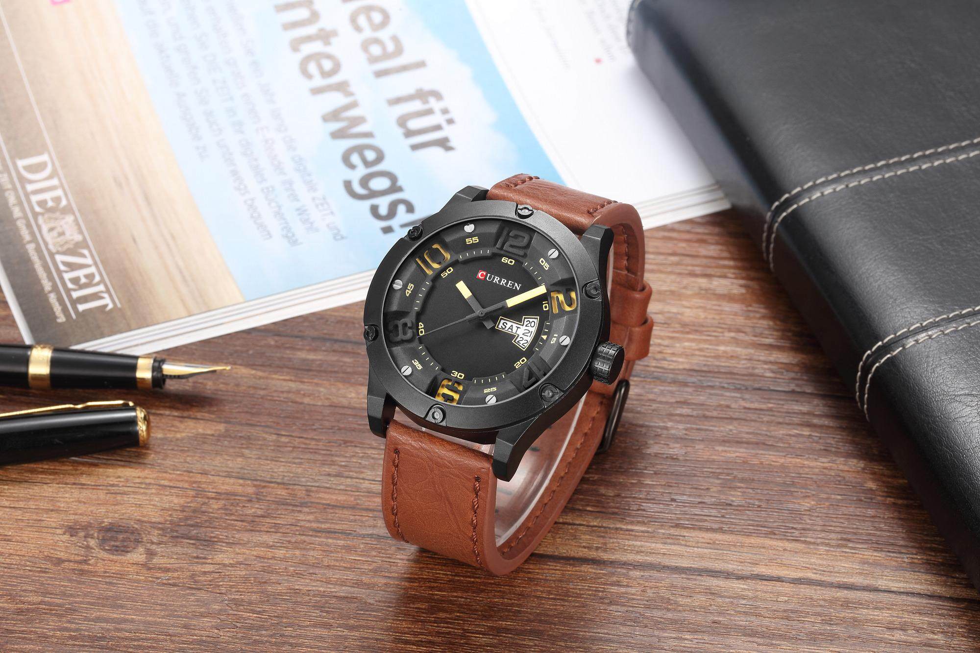 CURREN 8251 Mode Kasual Kuarza Menonton Lelaki Top Jenama Mewah Jam Tangan Kulit Tali Analog Sukan Jam Tangan Tentera