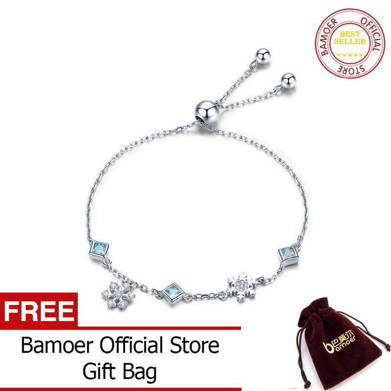 BAMOER Free Shpping October New Collection 925 Sterling Silver Winter Snowflake Women Bracelets Chain Link Bracelet Sterling Silver Jewelry BSB001
