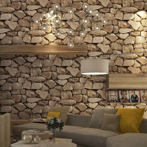 ***Ready Stock***Retro 3D Stone Pattern Wallpaper Emoticon Stone Coffee Shop Bar Restaurant Clothing Store Featured Wallpaper(Need to use glue)