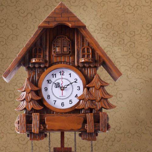 Vintage Black Cuckoo Clock Forest Quartz Swing Wood Wall Clock Handmade PAP - intl