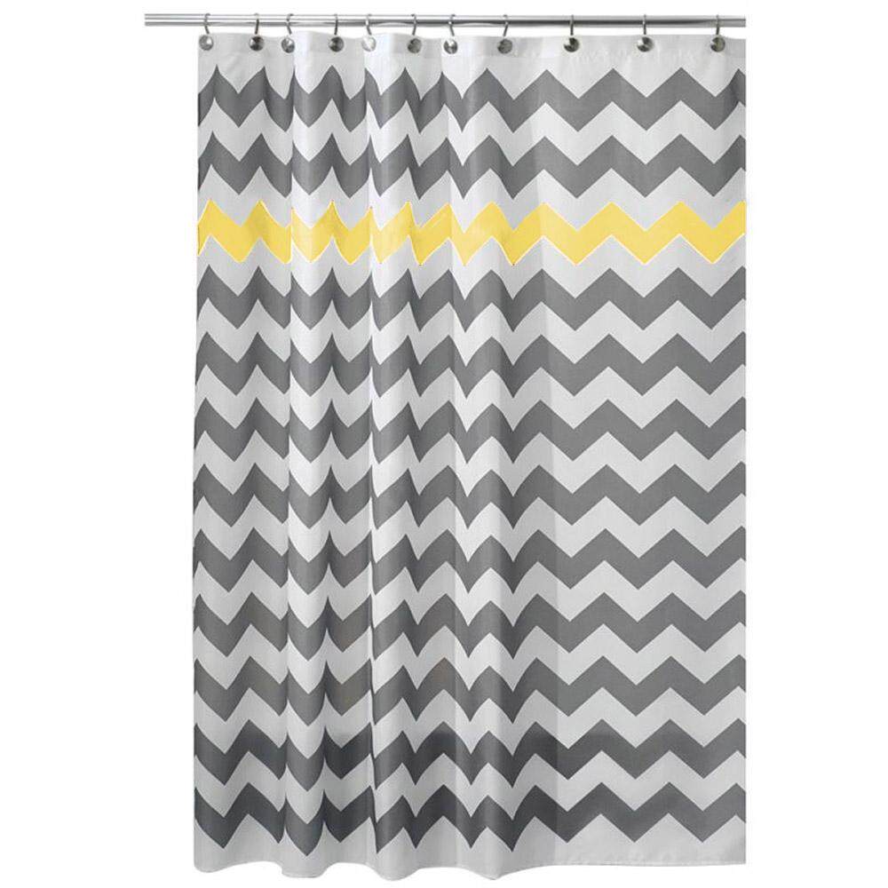 180 x 180cm Bathroom Shower Wavy Stripes Pattern Waterproof Polyester Curtain with Hooks Yellow - intl