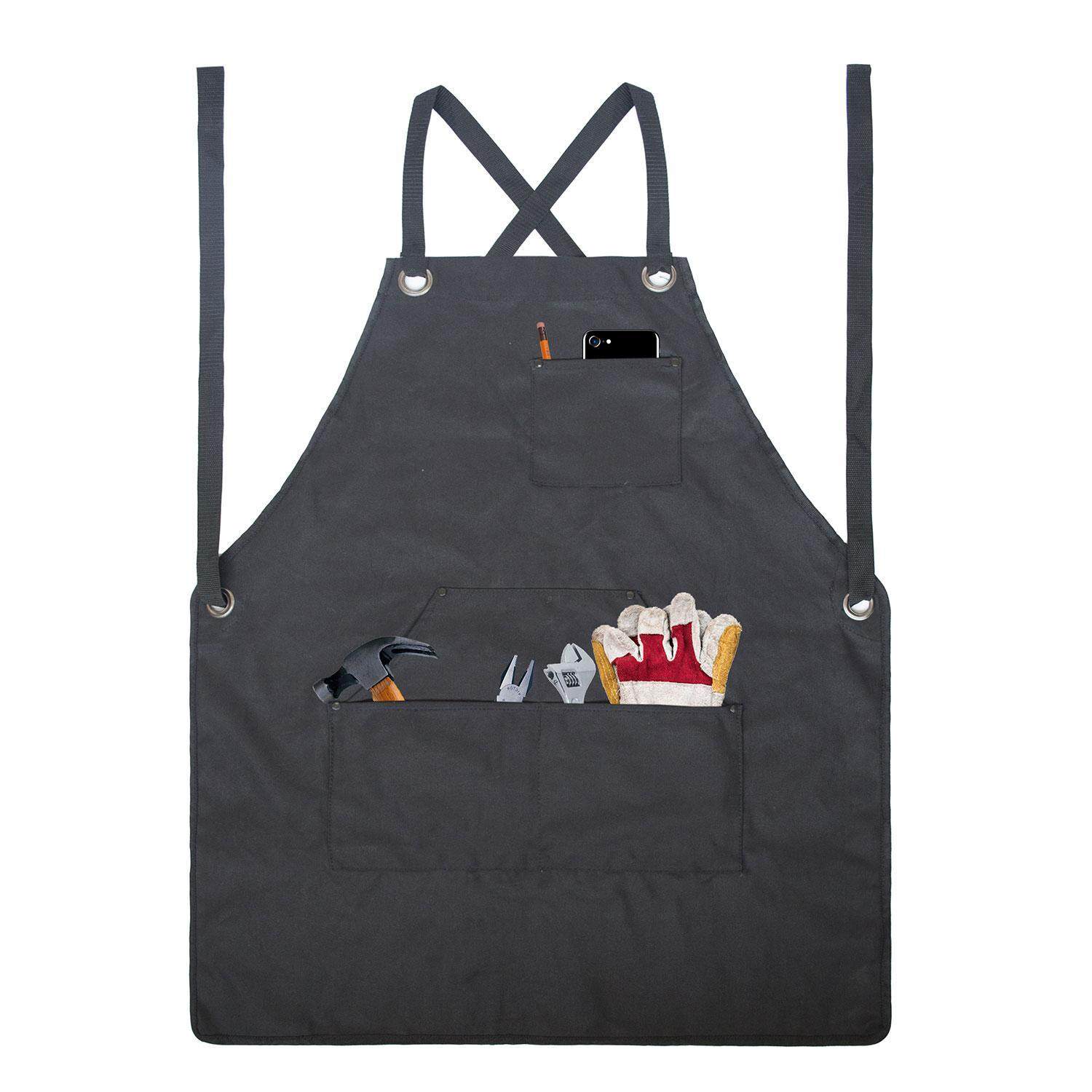 BuyBowie BBQ Grill Apron ,Grill Apron Kitchen Chef Bib Professional for Outdoor， BBQ, Baking, Cooking for Men Women / 100% Cotton, Adjustable 3 Pockets(Black)