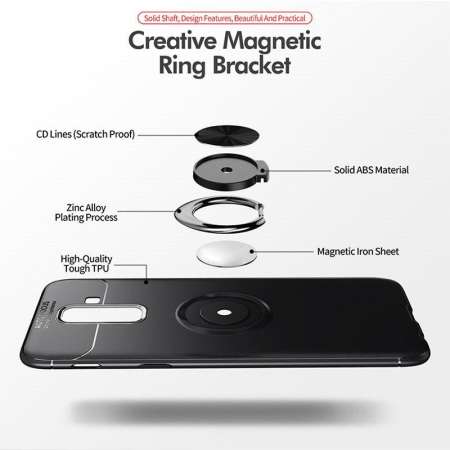 For Samsung Galaxy J8 2018 Case, Luxury Colorful Metal Magnetic Ring Soft Silicone Cover Phone Casing