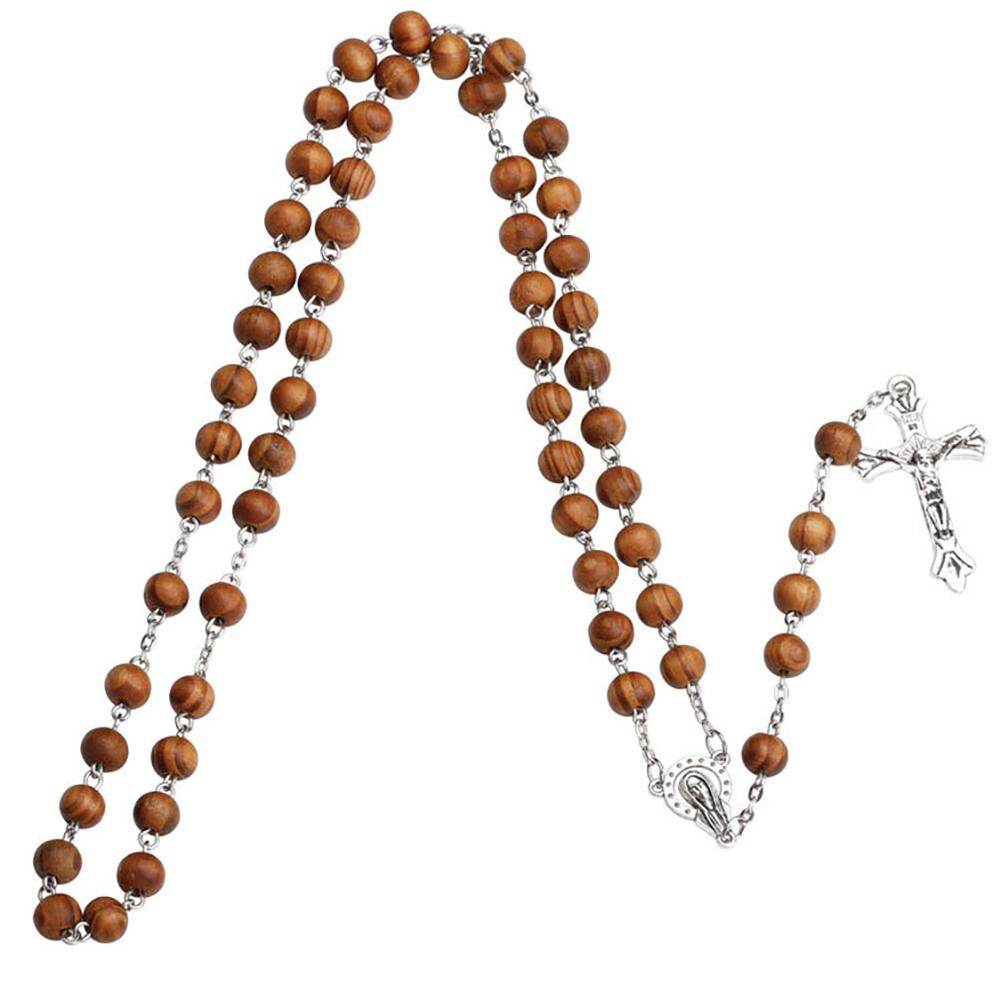 Gravitational wave Women Christian Catholic Rosary Bead Jesus Cross Pendant Strand Necklace Jewelry