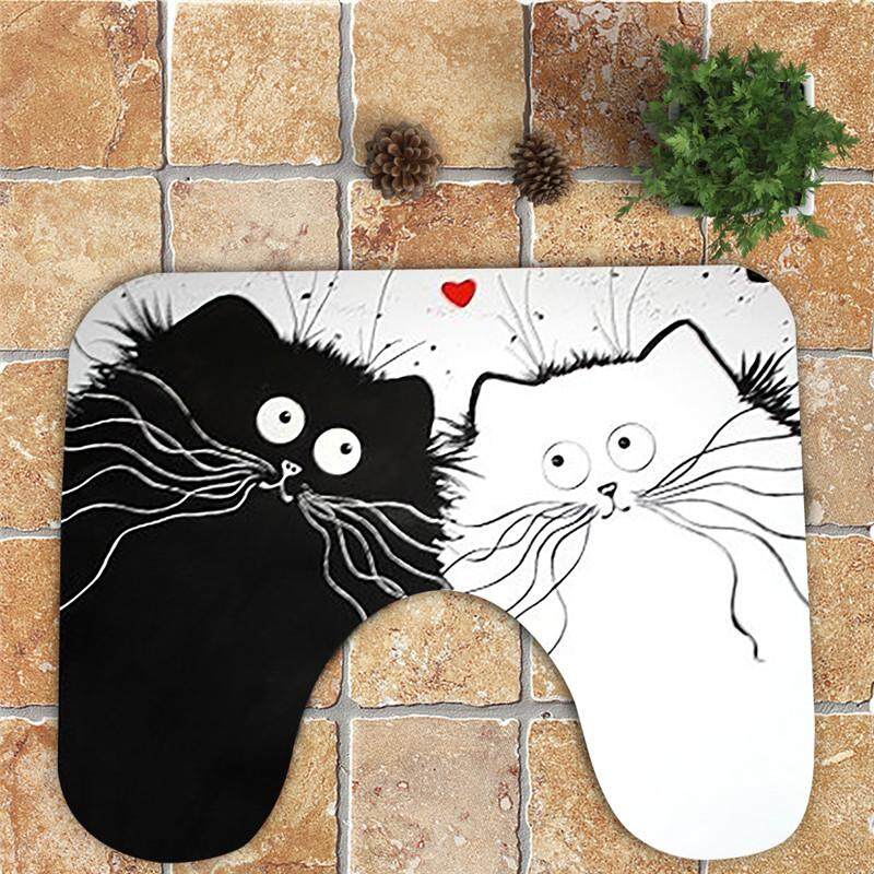 Polyester Love Two Cats Bath Mats 3PCS/Set Toilet Lid Cover Mat Absorbent Floor Rug Carpet Non Slip PVC Bathroom Decor - intl