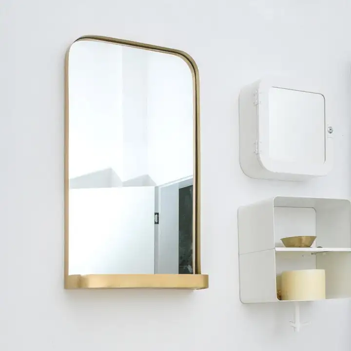 European Modern Minimalist Wall Hanging Mirror Bedroom Dressing Bathroom With Shelf Intl Unu U4132 Mirror With Shelf Frame Black Wxhxd 40x40x7cm
