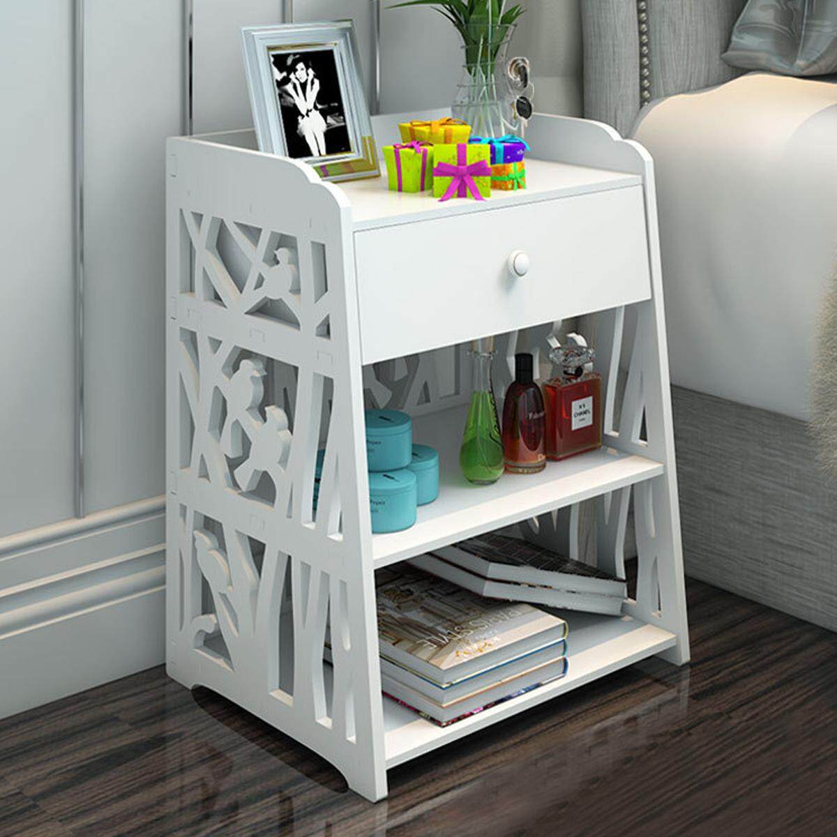 White Bedside Table Cabinet Cupboard Nightstand Storage Organizer Shelving Rack 40x30x50cm - intl