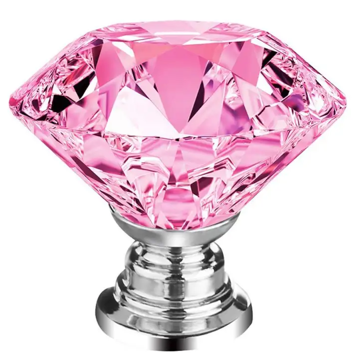 6 Pcs 30mm Pink Glass Cabinet Dresser Crystal Knob Diamond Shape