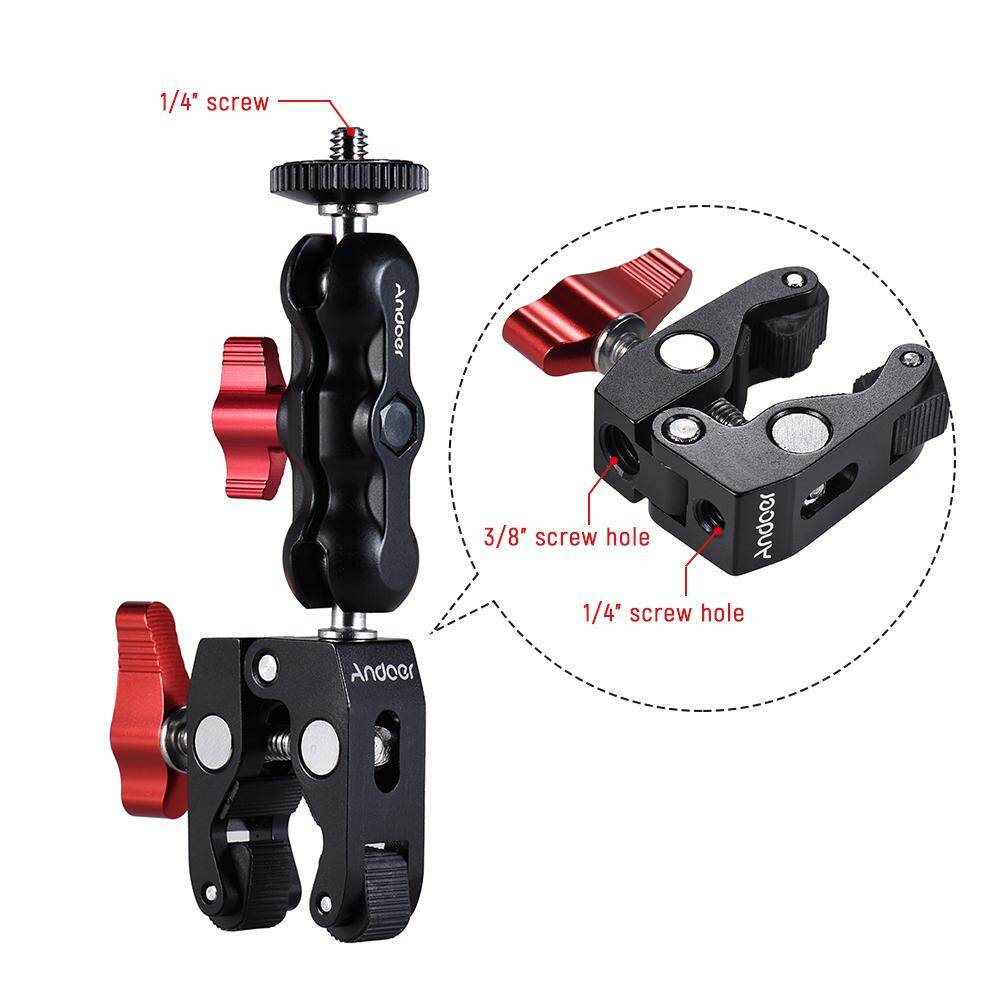 Andoer Multi-function Ball Head Clamp Ball Mount Clamp Magic Arm Super Clamp with 1/4-20 Thread for GPS Phone LCD/DV Monitor LED Video Light Flash Light Microphone and More