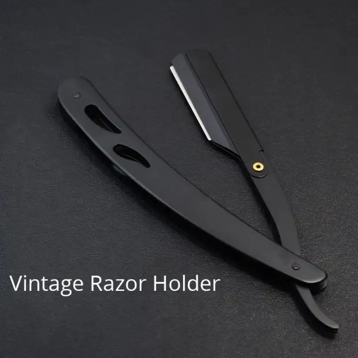 Vintage Straight Shaver Black Foldable Handle 420 Stainless Steel