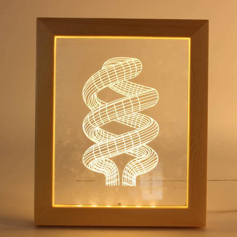 Kcasa FL-705 3D Photo Frame Illuminative LED Night Light Wooden Annular Desktop Decorative USB Lamp#Log