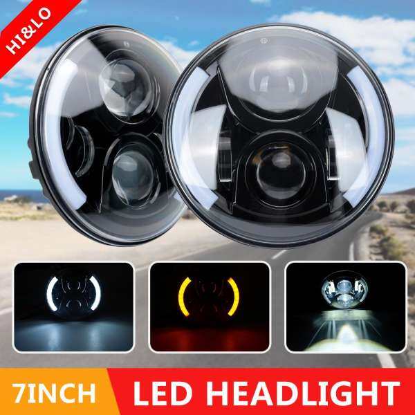 2x7 inch Tròn 60 W HI/Lo ĐÈN Lái Đèn Pha/Xe Máy Lái Xe Đèn DRL Hào Quang Nhẫn góc Mắt JEEP