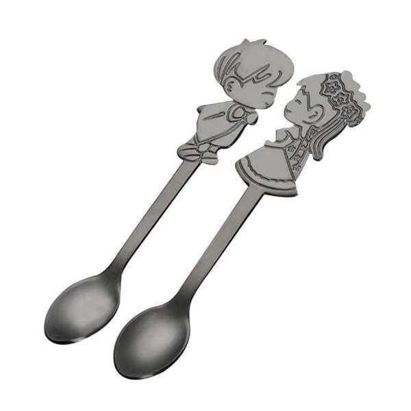 niceEshop 2Pcs Stainless Steel Coffee Spoon, Cute Couple Cartoon, Tea Soup Sugar Dessert Appetizer Seasoning Bistro Spoon