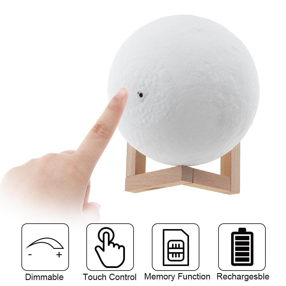 15CM Rechargeable 3D Print Moon Lamp with 2 Color Change Touch Switch Support Long Press The Switch to Adjust The Brightness - intl