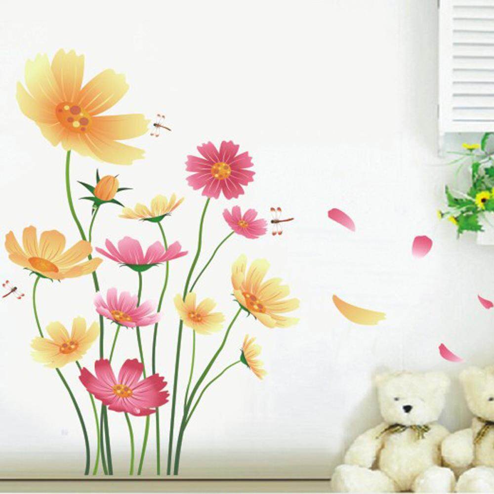 Chrysanthemum Flower Butterflies PVC Wall Decals DIY Home Sticker WallPaper Vinyl Wall arts Pictures Removable Murals For House Decoration Baby Living Rooms Bedroom Toilet
