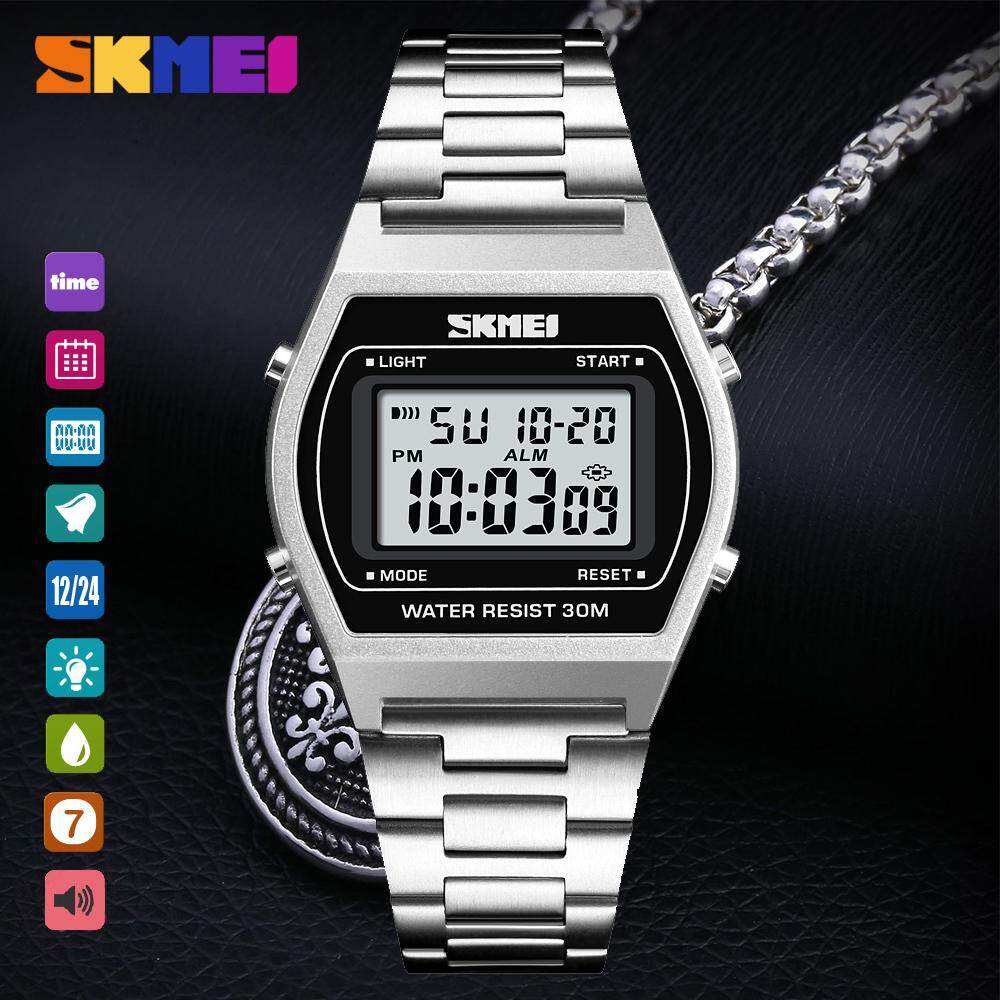 SKMEI 1328 Men Fashion Classic Watch Women Metal Band Retro Casual Digital Wristwatch Alarm Hourly Chime Split Time Chronograph Date Week 30m Waterproof EL Backlight Lazada Lazada PH