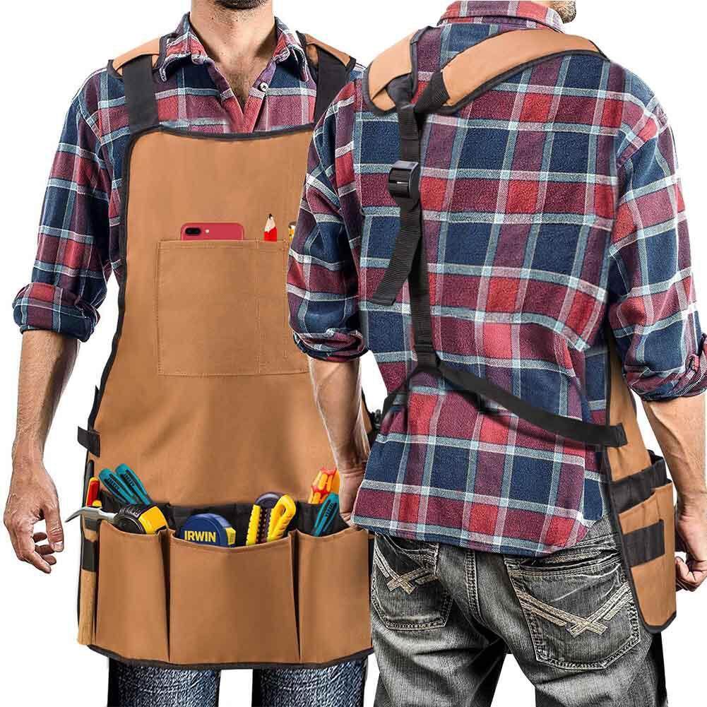 BuyBowie Work Apron, Heavy Duty Oxford Canvas Shop Apron Waterproof and Protective Tool Apron with Multiple Pockets and Adjustable Shoulder and Waist Padded Straps