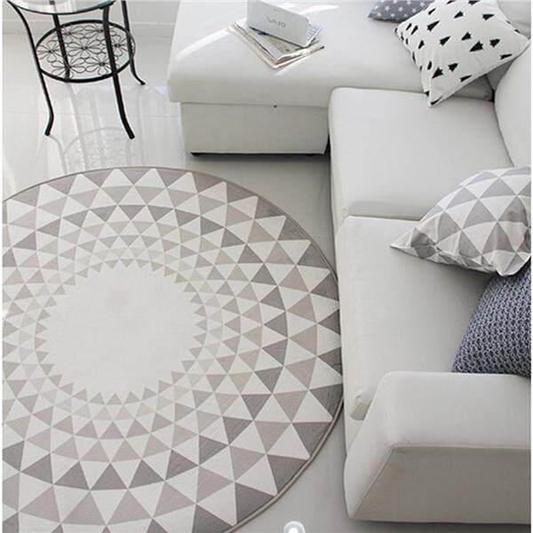 Nordic Round Floor Mats Nonslip Wearproof Fast Drying Ground Mats for Bathroom Livingroom (Light Grey Triangular Pattern Circle)