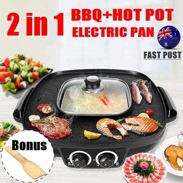 LỚN BẾP NƯỚNG ĐIỆN BBQ CHẢO HOÀN CHỈNH BỘ Lông Màu Đen Đĩa Shabu Nướng Đun Sôi Canh Thái