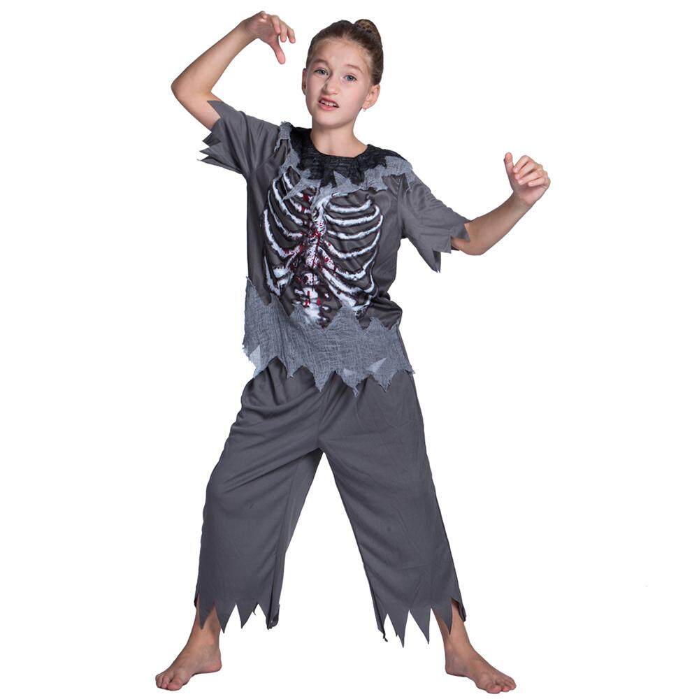 Unisex Child Halloween Skeleton Zombie Costumes Shirt + Pants Kit Masquerade Cosplay Party Props--M Size for 5-7 Years Old Kids