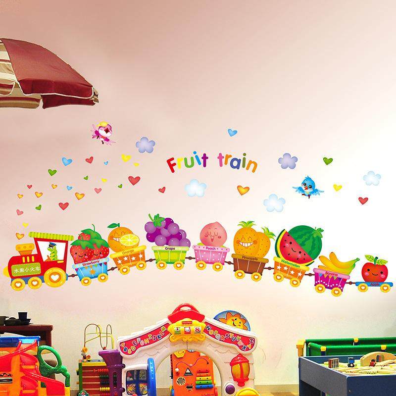 DLX0243 Kindergarten Children's Room Bedside Lovely Removable Wallpaper  Happy Fruit Animal Train | Lazada PH