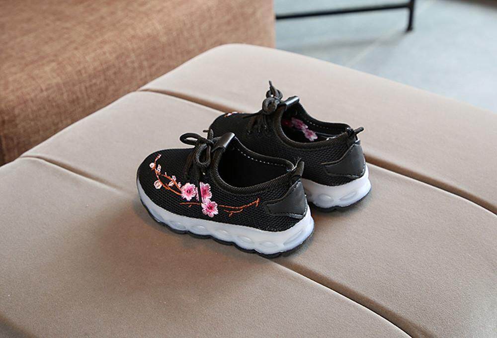 Kids Baby Boys Girls Embroidery Sport Running LED Luminous Mesh Shoes Sneakers