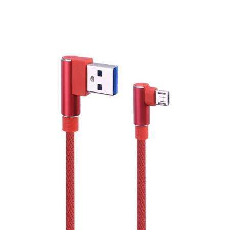 1 เมตรมุมขวาสายเคเบิลไมโคร USB USB แบบถัก 2.4 90 องศาสายข้อมูลสายชาร์จสำหรับ Universal Android โทรศัพท์ (สีแดง)