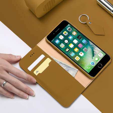 DUX DUCIS สำหรับ iPhone 7 Plus/8 PLUS Luxury หนังแท้แม่เหล็กเคสแบบพับปิดได้ป้องกันกรณีการ์ดยืดสไตล์สล็อต: iPhone 7 plus/8 PLUS