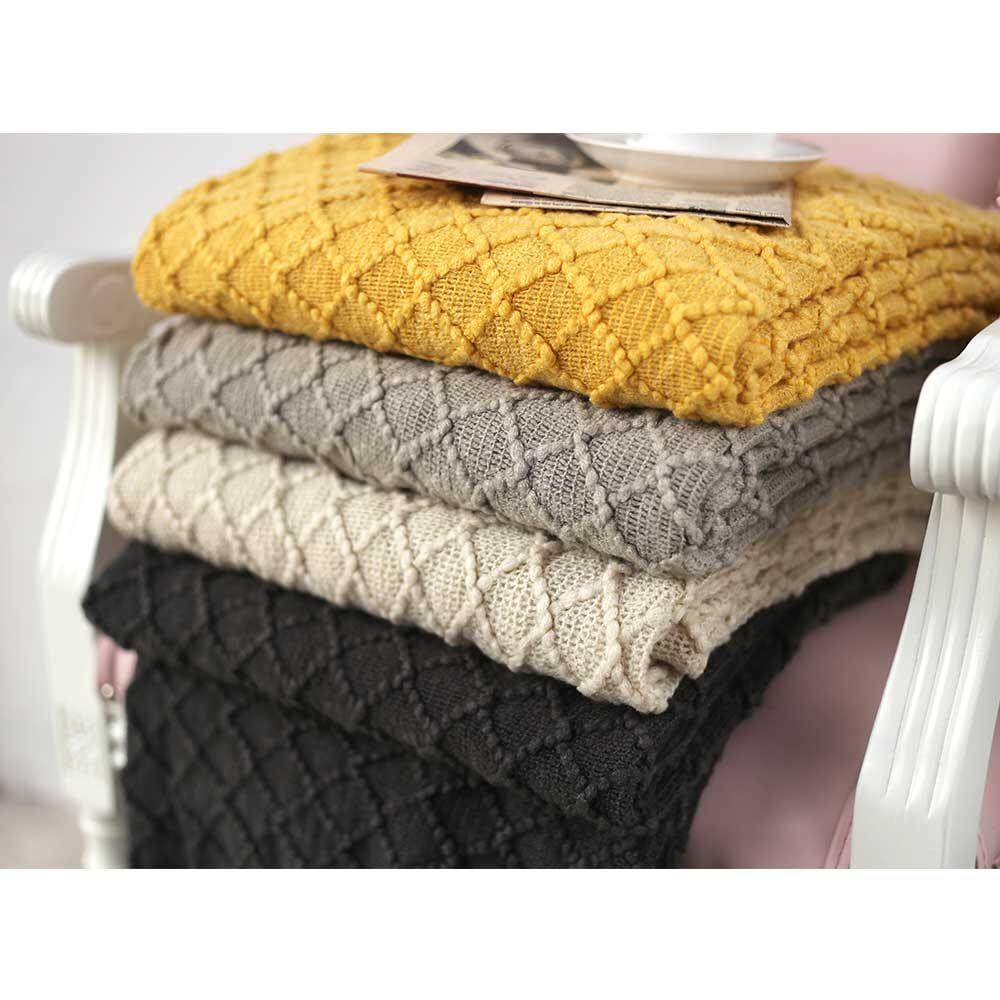 leegoal Cotton Square Knit Throw Blanket For Couch Chairs Beach Sofa Decorative,Lattice Sofa Yellow Blanket Air Conditioning Blanket