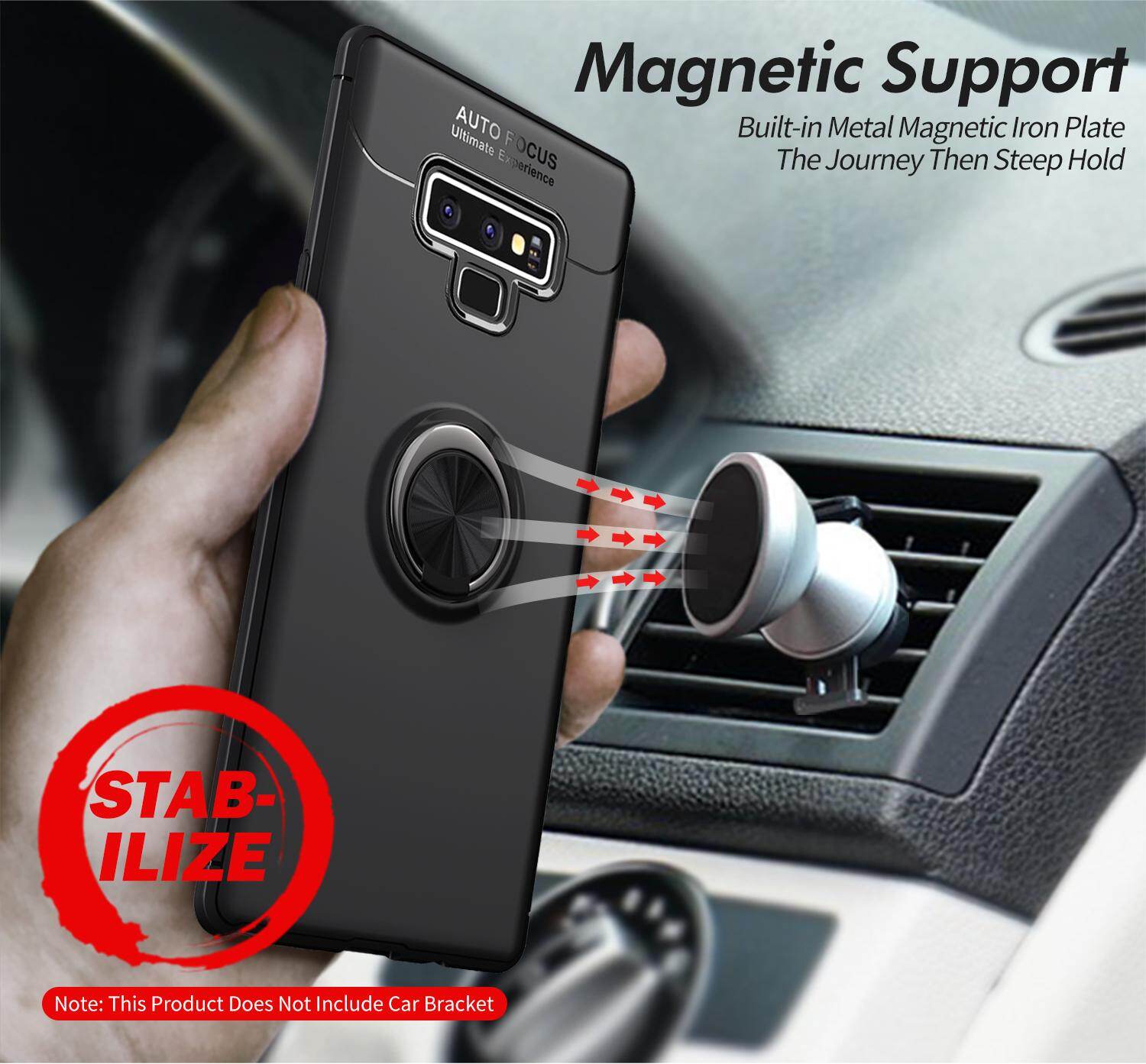 for Samsung Note9 Case [Blue Metal Ring] Soft TPU Case Back Cover, 360 Degree Rotating Hidden Ring Kickstand Holder, Can work with Car Mount, Shockproof, Impact Resistant