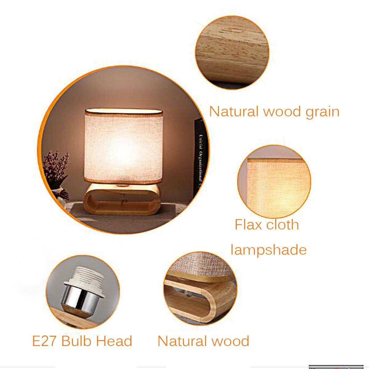 Wooden Modern Table Lamp Timber Bedside Desk Reading Light Brown White - intl