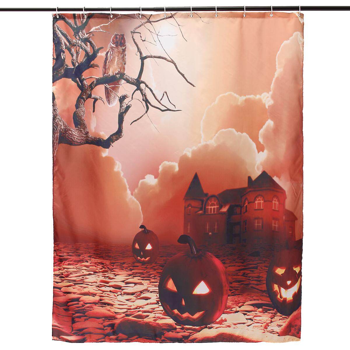 Halloween Con Cú Bí Ngô Ngôi Nhà Bị Ma Ám Tuổi Cây Treo Nhà Tắm 150*180 cm