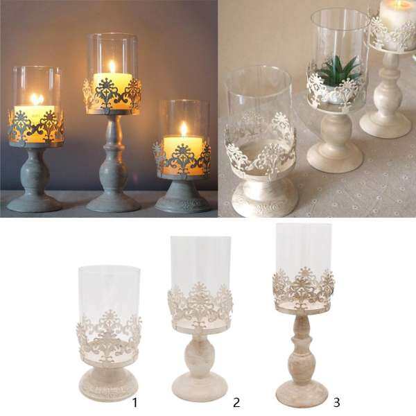 BolehDeals 3pcs/set Decorative Pillar Holder Candle Tea Light Canderholders with Glass Dome for Wedding Decoration - intl