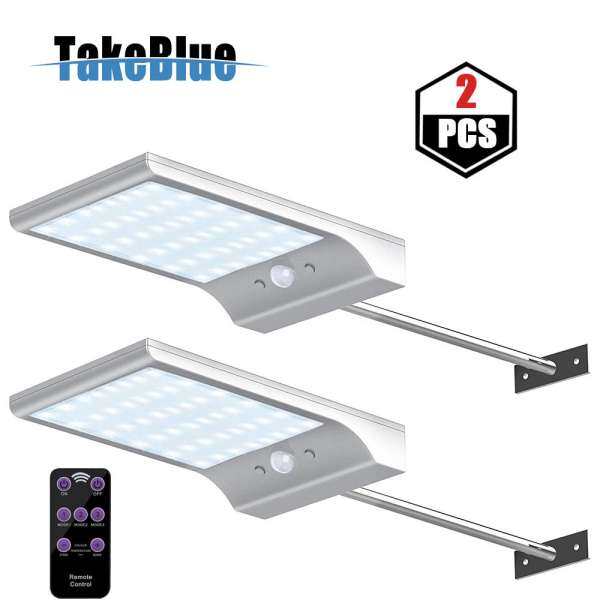 TakeBlue 48 LED Không Dây Chống Nước Năng Lượng Mặt Trời Cảm Biến Chuyển Động Đèn Ngoài Trời Có Điều Khiển từ xa Mờ Nhạt Với Phần Mở Rộng Cần (1 /2 gói)