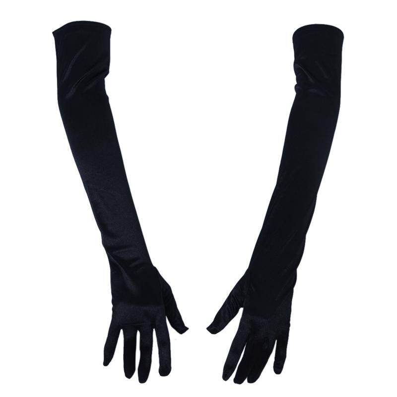 21 Inch Women Arm Long Satin Elbow Gloves for Evening Wedding Fancy Dress Costume - Black