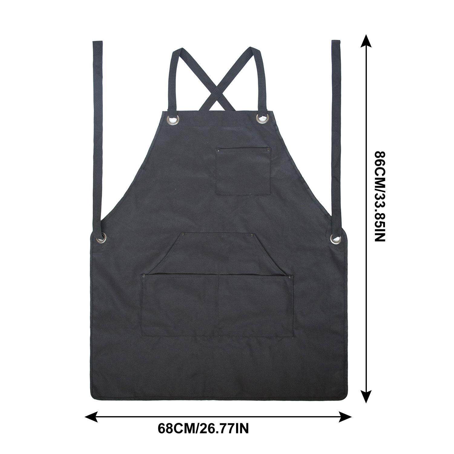 BuyBowie BBQ Grill Apron ,Grill Apron Kitchen Chef Bib Professional for Outdoor， BBQ, Baking, Cooking for Men Women / 100% Cotton, Adjustable 3 Pockets(Black)