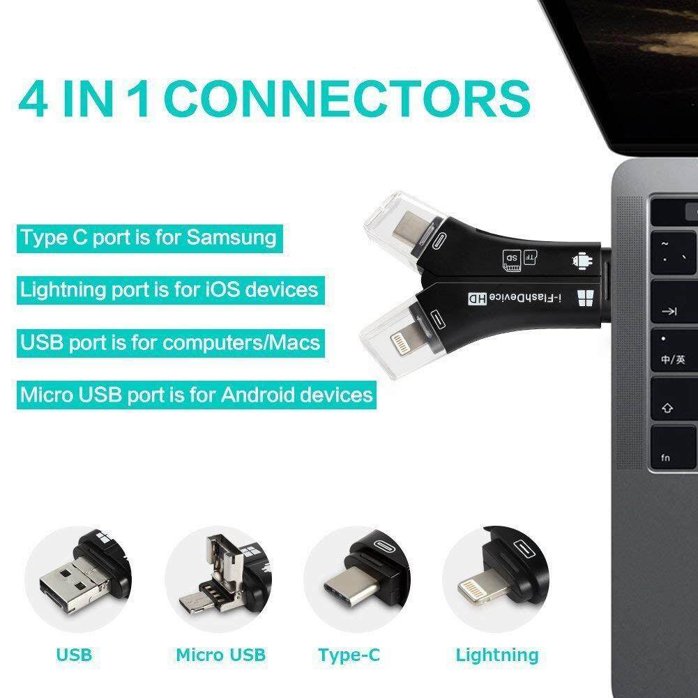 🐇【100%Authentic】🐇Đầu Đọc Thẻ SD iPhone/Micro Usb/USB Type-C/USB 4 Trong 1 Cho iPhone iPad Mac & Android, SD & Micro SD, PC