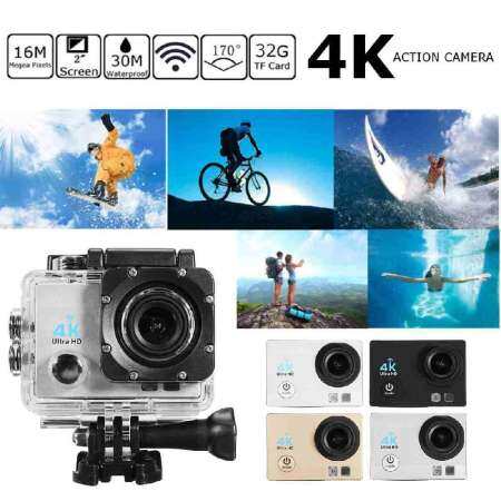 Yuero WIFI ใหม่ 1080 จุด 4 พันกีฬากล้องแอ็คชั่น DV ชุด HD กล้องถ่ายภาพใต้น้ำกันน้ำใช้งานง่าย UK ปลั๊ก (ทอง)