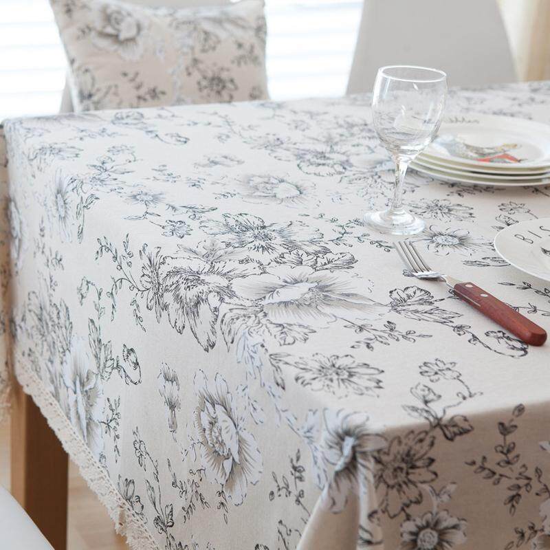 Cotton Linen Fresh Peony Flower Tablecloth Washable Table Cover Table Runner Placemat Home Dinner Table Decoration Textiles#140*200 - intl