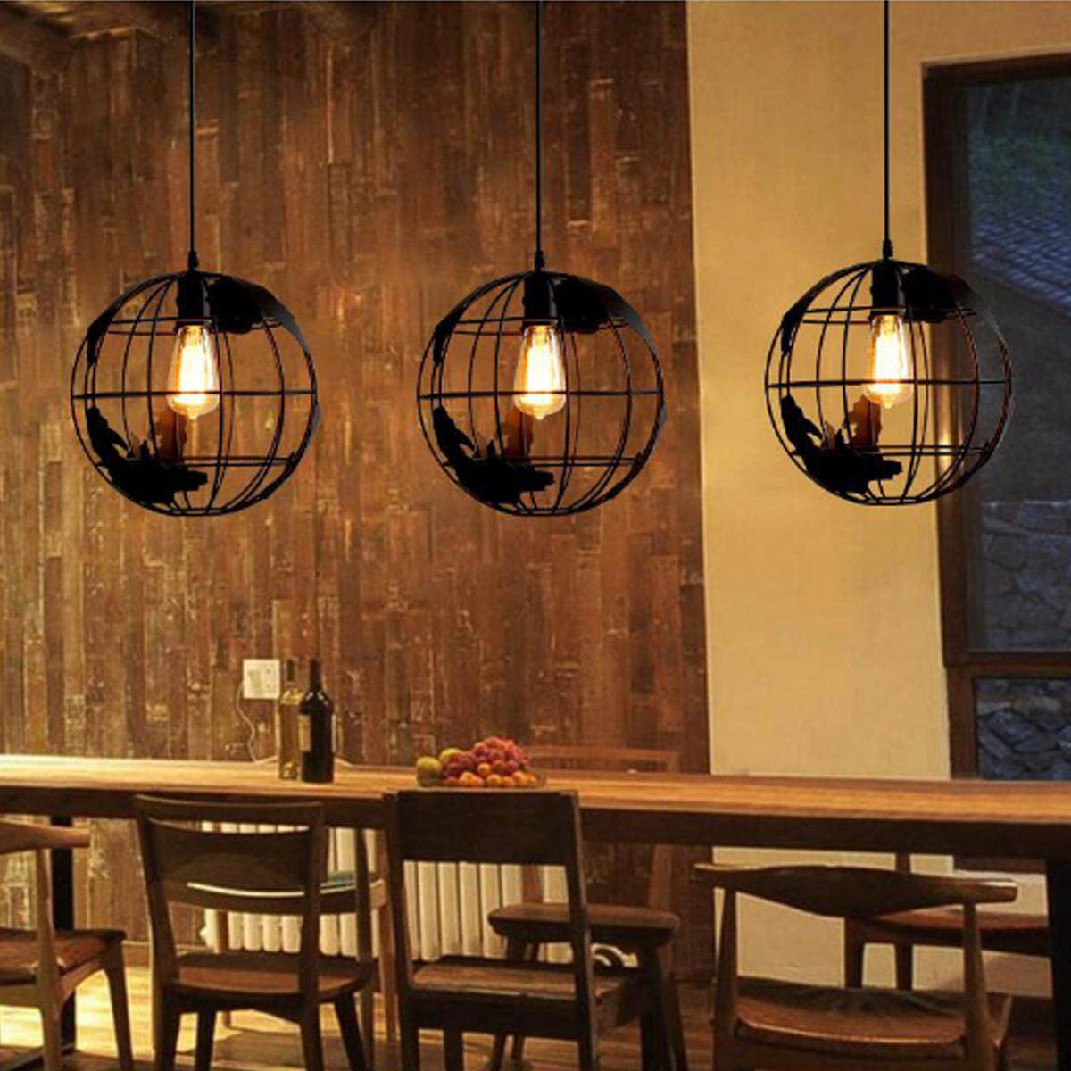 Retro Industrial Earth Map Chandelier Pendant Lamp Iron Wall Ceiling Light Decor