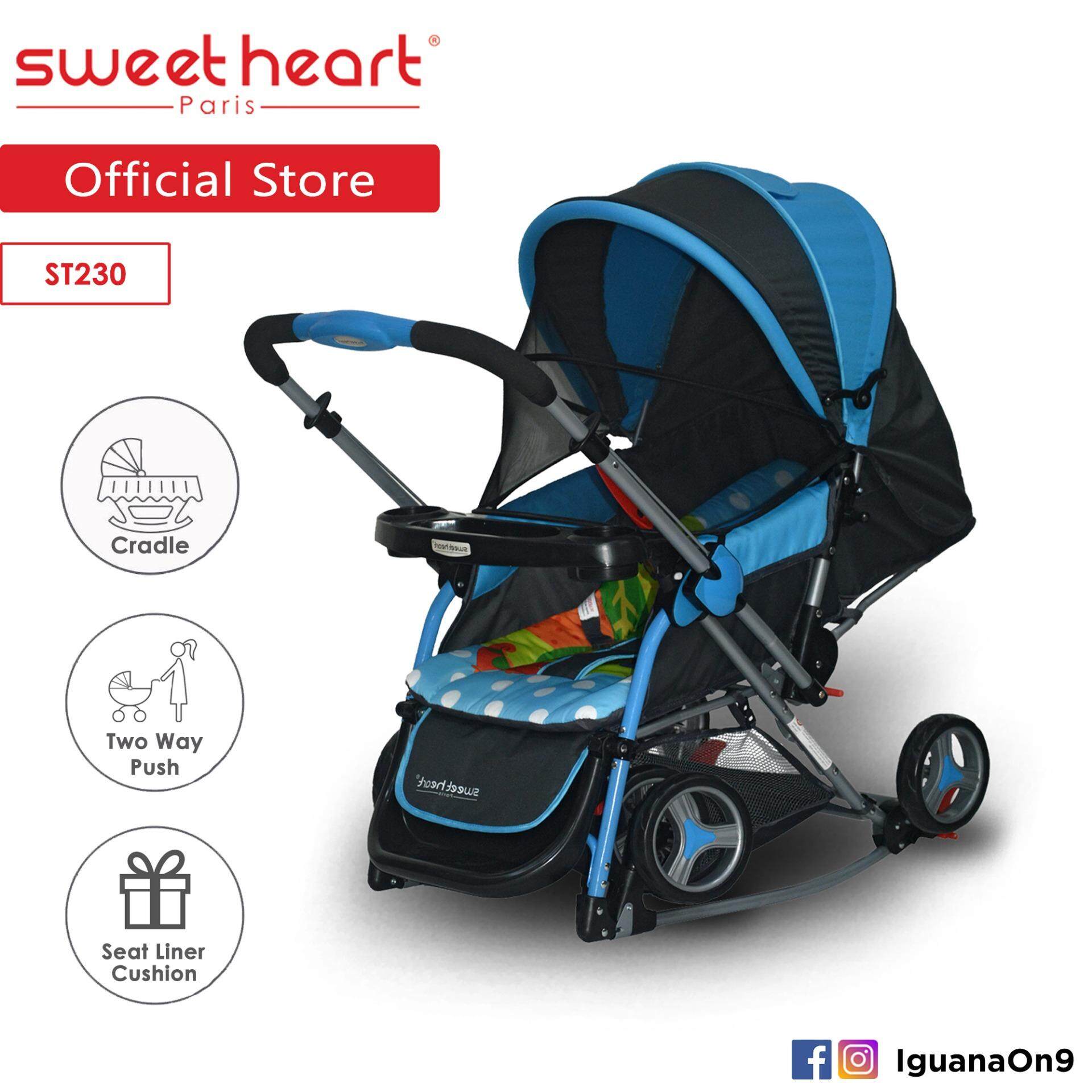 Sweet Heart Paris Aluminium 2IN1 Stroller + Rocker Cradle ST230 (Blue) Bundle with Mosquito Net & Reversible Handlebar