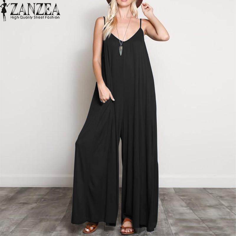 S-5XL ZANZEA ผู้หญิงสปาเก็ตตี้สายรัดกว้างขาชุดว่ายน้ำ jumpsuit Romper ขนาดพิเศษ