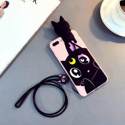 Korea Cute Cartoon Sailor Moon Lovely Luna Cat Silicone Case cover For iPhone 7 Plus 8 Plus Soft Case Head Sound in Pinch