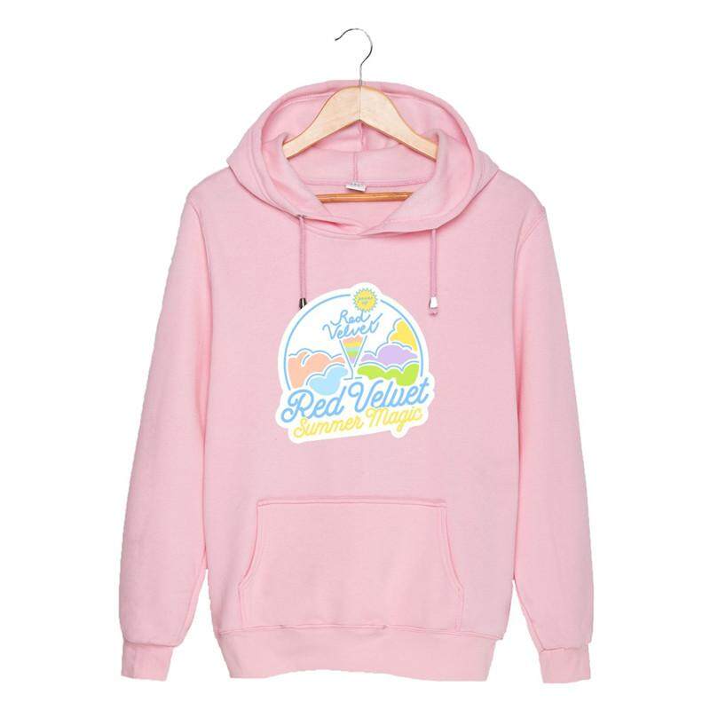 PT910 กำมะหยี่สีแดง KPOP อัลบั้ม Summer Magic K-POP ฮิปฮอป Hooded K POP Tops Pullovers Hoodies