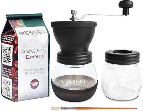 thumbnail image 2 of Mixpresso Manual Coffee Grinder - Ceramic Burr Hand Mill With Two Glass Jars For Coffee & Spices 2 of 3