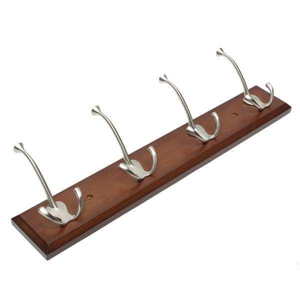 Solid Oak Vintage Coat Rack, Triple Cast Iron Hooks Handmade Wooden Wall Mounted（Brown ）