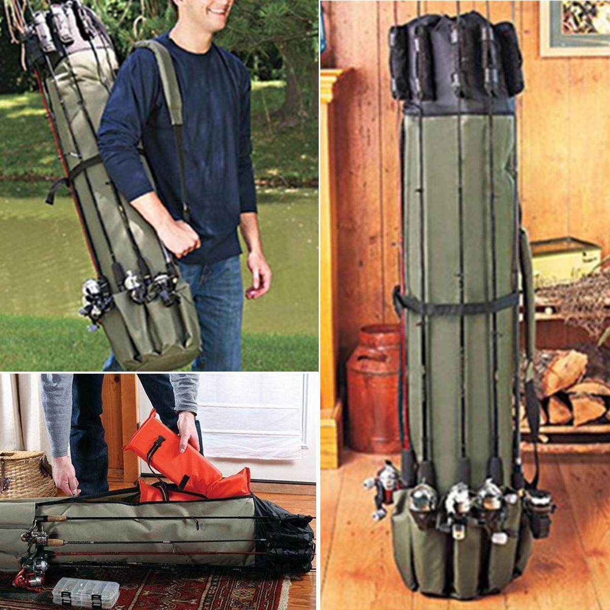 Fishing Rod Carrier 5 Fishing Pole Storage Bag Case Organizer Waterproof Folding