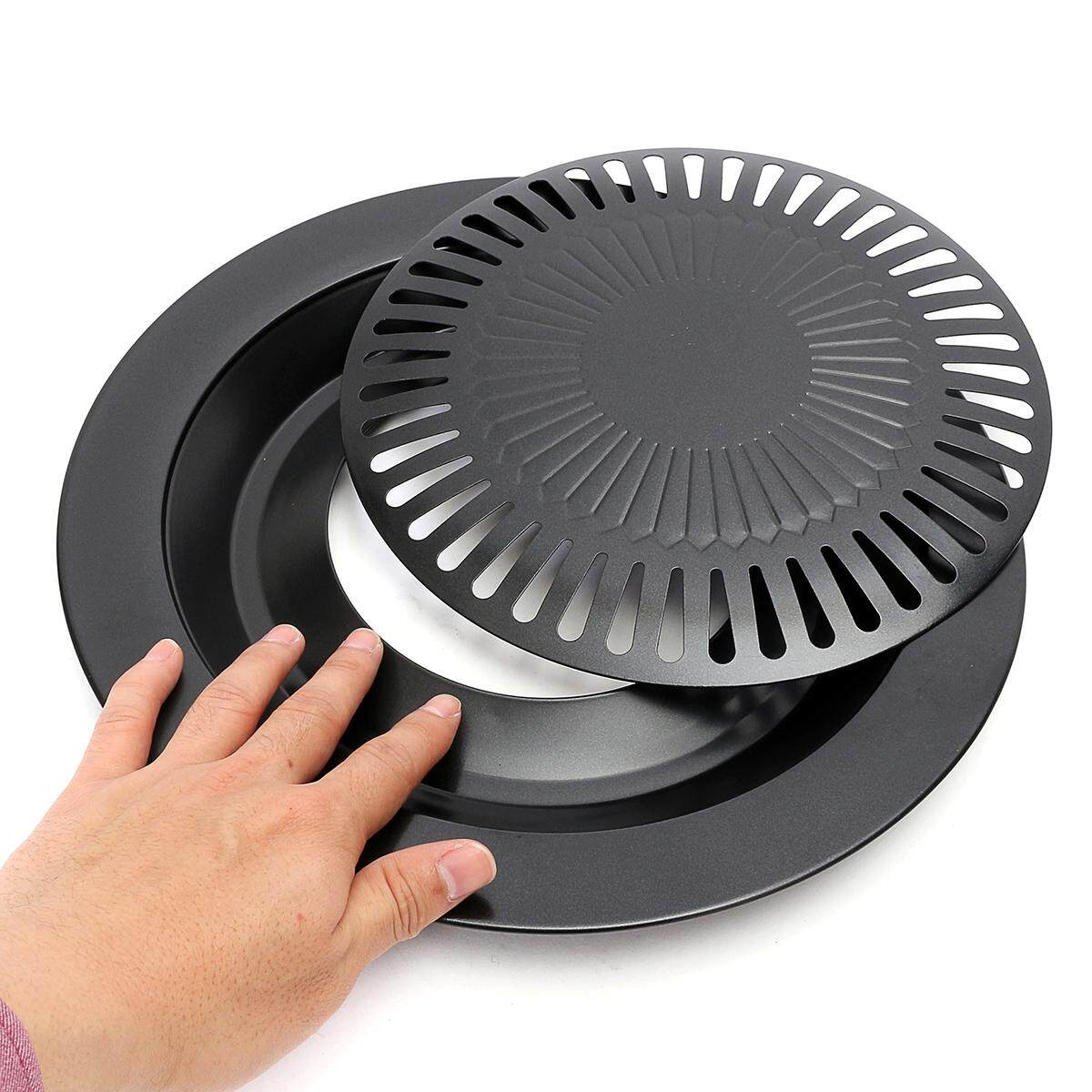 【Free Shipping】Round Iron Korean BBQ Grill Plate Barbecue Nonstick Pan