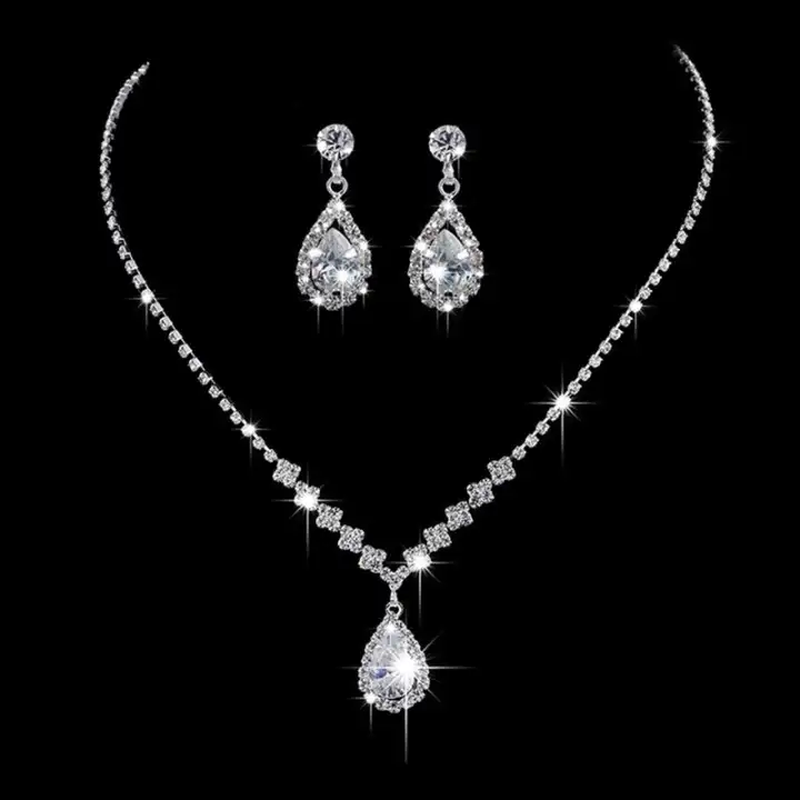 Jewelry Set For Luxury Shiny Austrian Diamond Necklace Water Drop Earrings Sets Lazada Ph - Diamond Pendant And Earring Set