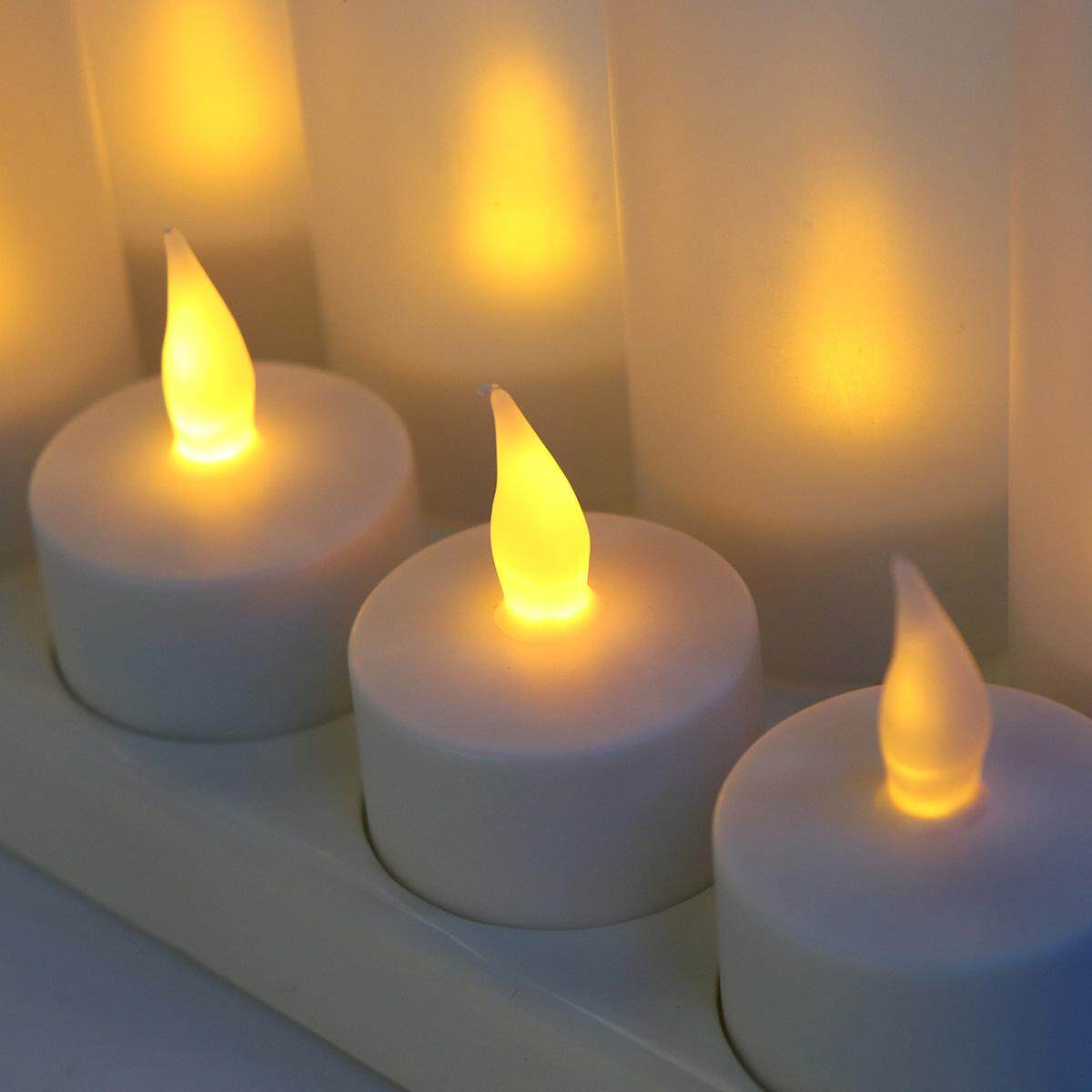 AU 12 RECHARGEABLE FLICKERING LED TEA LIGHTS CANDLES WITH HOLDERS DINNER WEDDING US PLUG 110V - intl